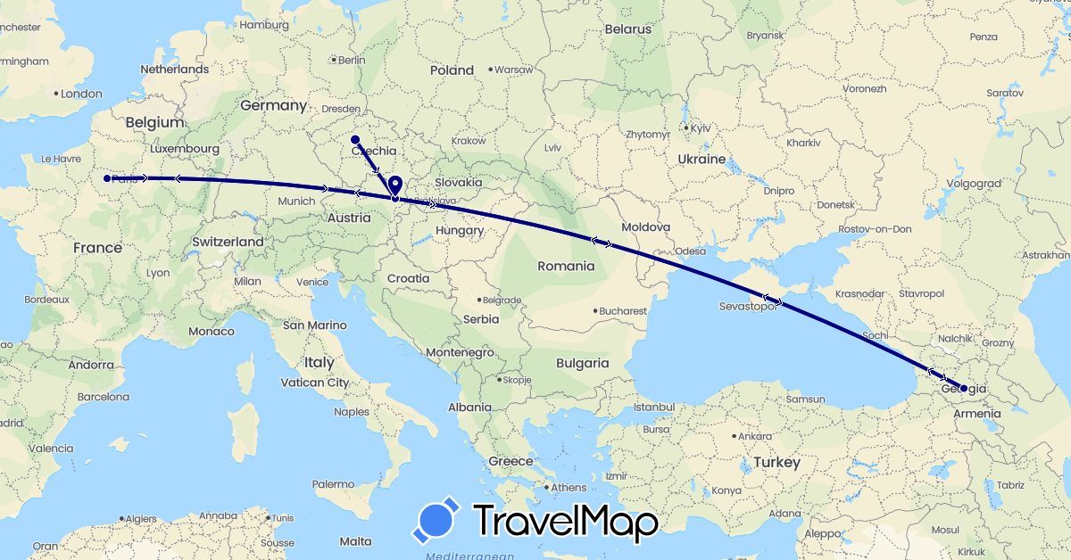 TravelMap itinerary: driving in Austria, Czech Republic, France, Georgia (Asia, Europe)